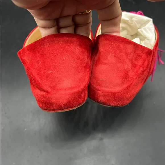 Christian Louboutin Red Suede Flats with Pink Tassels - Picture 8 of 9